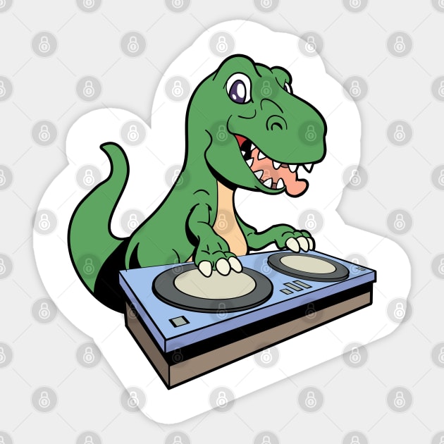 Cartoon TREX DJ at turntable Sticker by Modern Medieval Design